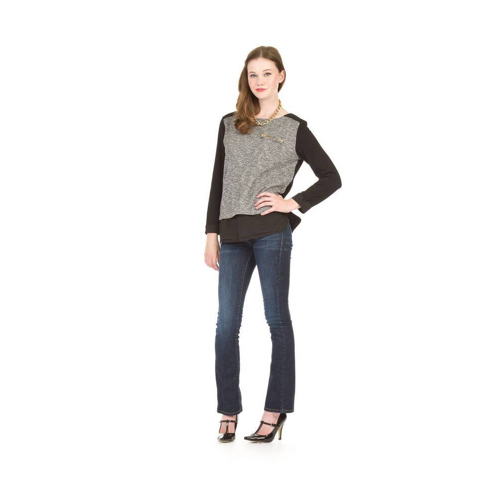 NEW PAPILLON heathered zip detail layered front top in black/white